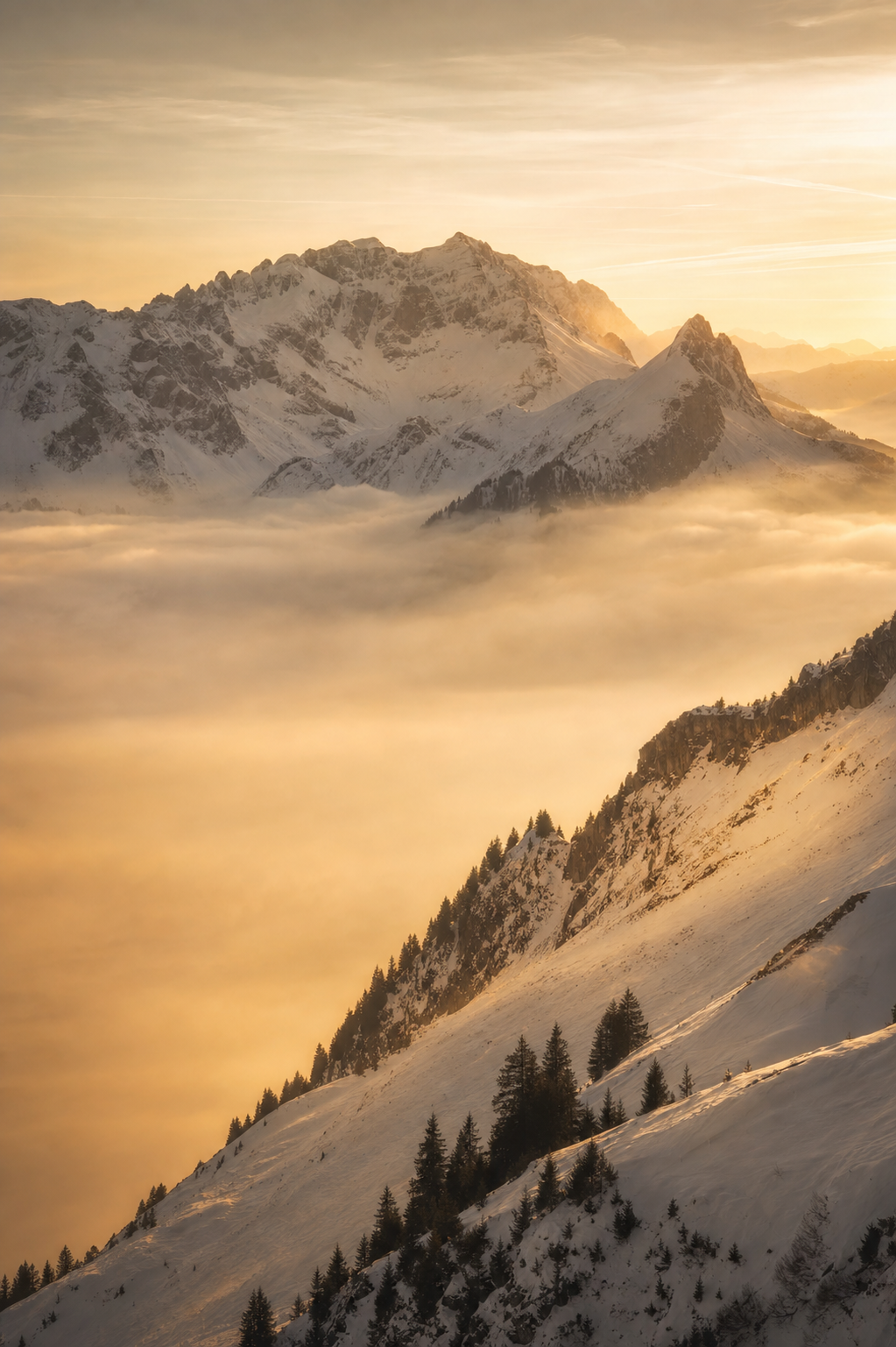 Aube dorée sur les Alpes suisses